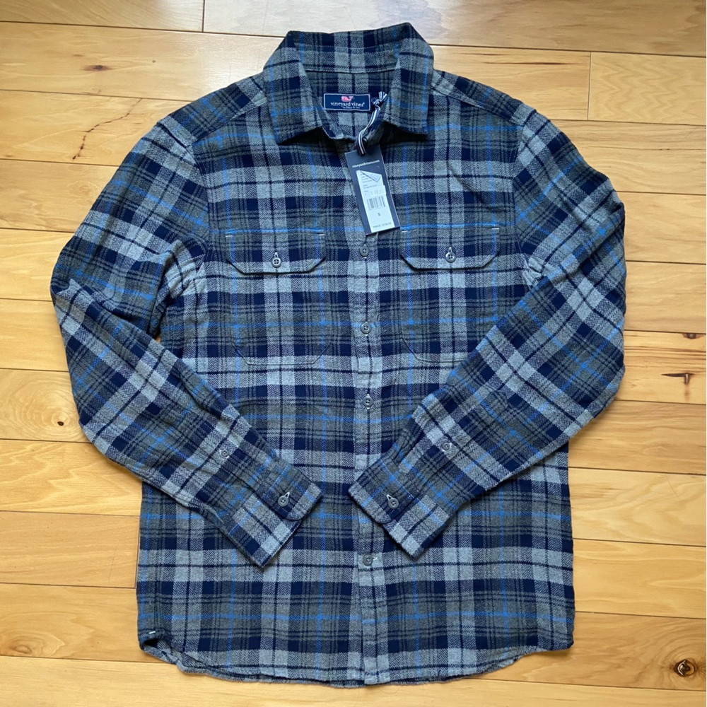 Vineyard Vines Flannel Tartan Plaid Shirt Mens Sz S Gray Long Sleeve‎ Button Up - Picture 5 of 9